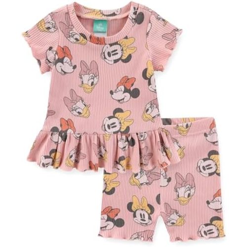 Disney Baby Lilo and Stitch Minnie Mouse Winnie The Pooh Girls Peplum T-Shirt and Shorts Outfit Set for Newborn and Infants