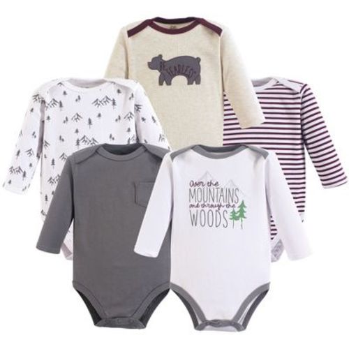 Yoga Sprout Baby Boy Cotton Long-sleeve Bodysuits 5pk, Mountains, 6-9 Months