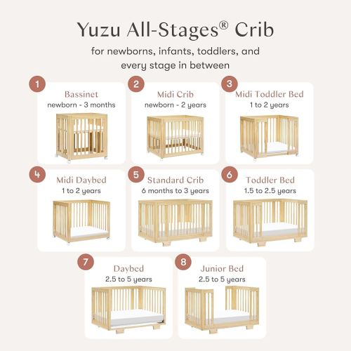 Babyletto Yuzu 8-in-1 Convertible All-Stages Crib - Conversion Kits for Bassinet, Midi Baby Crib to Toddler Bed, Daybed, Full-Size Crib & Baby Bed - Portable & Adjustable - GREENGUARD Gold Certified