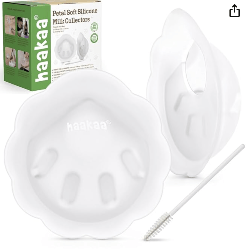 haakaa Petal Soft Silicone Milk Collector丨Discreet Leak-Protection Breast Milk Saver, Reusable Breast Shells Milk Collection Cup for Breastfeeding with Cleaning Brush- 2PCS