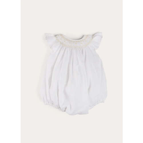 Hand Smocked Sleeveless Romper in White (3-18mths)