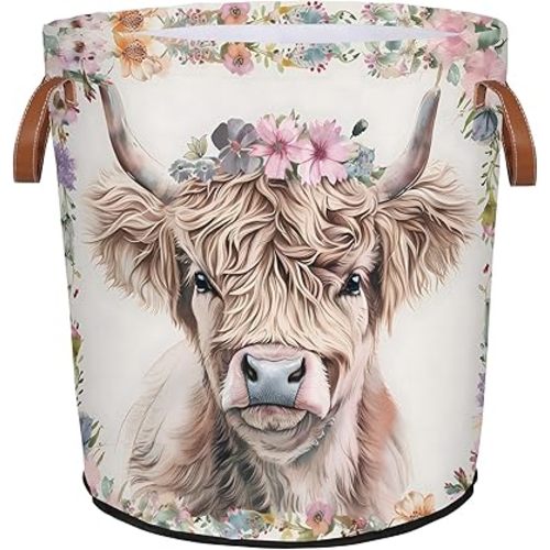 Highland Cow Laundry Basket Waterproof Collapsible Hamper With Handles Oxford Cloth Dirty Clothes Tote for Bathroom, Bedroom, Living Room