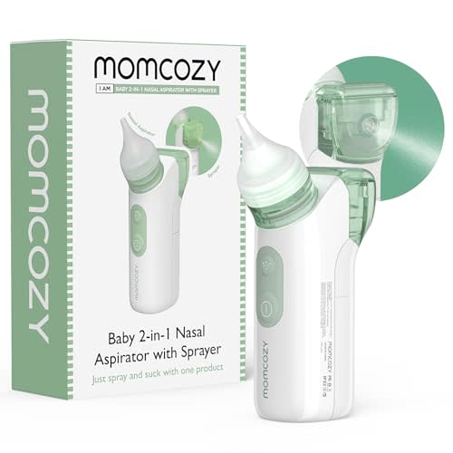 Momcozy 2-in-1 Baby Nasal Aspirator with Nasal Spray, Electric Nasal Aspirator for Baby, Battery Powered Nose Aspirator for Newborn and Toddler, 2 Tips Replacements