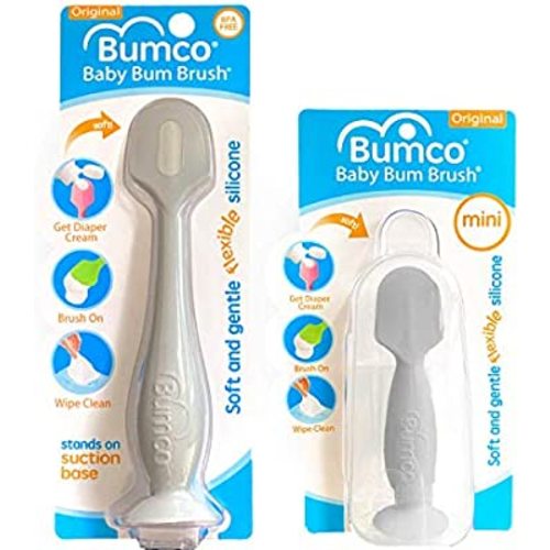 Bumco Diaper Cream Spatula + Mini Baby Bum Brush for Baby Butt Cream with Travel Case - Diaper Cream Applicator Set, Butt Spatula Baby Necessities, Diaper Cream Brush, Gray