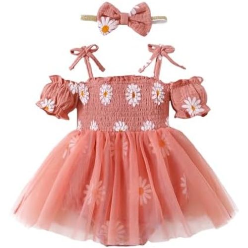 Mikrdoo Baby Girl Clothes Newborn Romper Dress Preemie Outfits Infant Lace Ruffle Sleeve Bodysuit with Headband