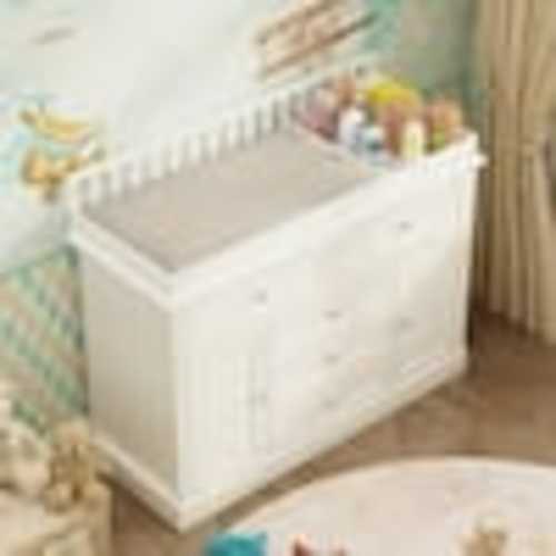 FUFU&GAGA Cream White Wooden Changing Table, Chest of Drawers, Dresser with 3 Drawers, 4 Shelves and 2 Doors L-THD-330117-01