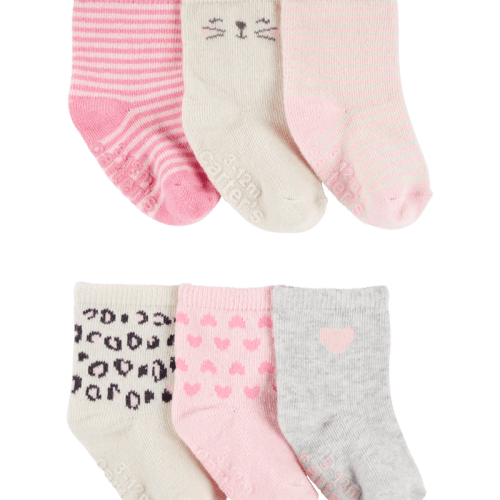 Pink/Ivory Baby 6-Pack Kitty Heart Booties | Carter’s Oshkosh Canada