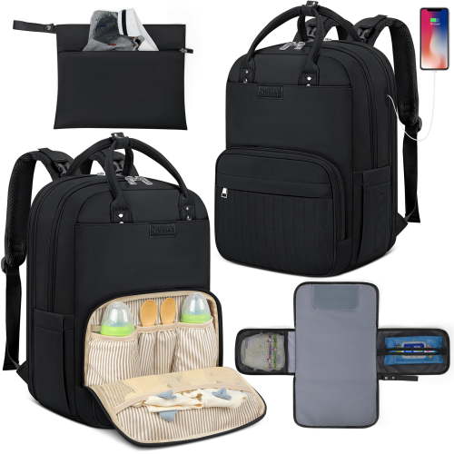 Diaper Bag Backpack Portable Waterproof Multifunction Baby Diaper Bag with Changing Pad Stroller Straps Backpack for Moms Dads Travel,Black