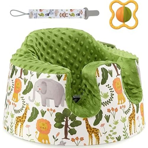 Seat Cover Compatible with Bumbo Floor Seat Only, w/Pacifier Clips & Safe Teething Bells Toys,Breathable Baby Bumbo Seat Cover,Soft Bumbo Floor Seat Cover for Baby Girl Boy, Excluding Pacifier(Green)