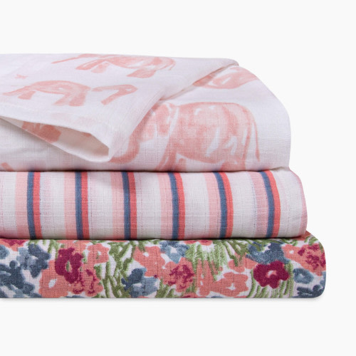 Burt's Bees Baby Organic Cotton Muslin Swaddle Blankets (3 Pack) - Blossom Wandering Elephants