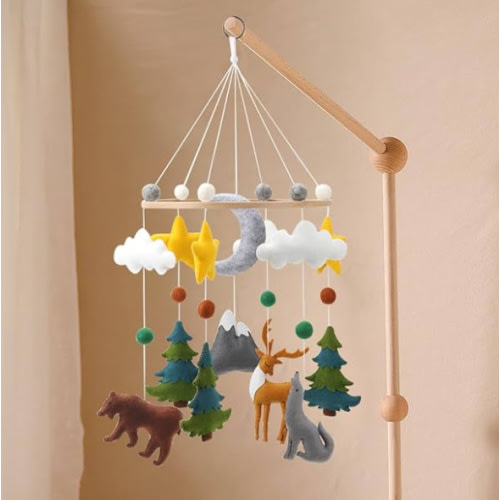 Woodland Mobile for Crib - A Woodland Crib Mobile with Stars Trees Clouds and Animals for a Forest or Hunting Theme