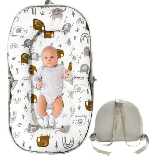 Baby Lounger, Foldable Portable Infant Lounger, Baby Nest Cover, Suitable for 0-24 Months Newborn Baby Lounger,Home Travel Dual-Purpose Baby Nest (White)