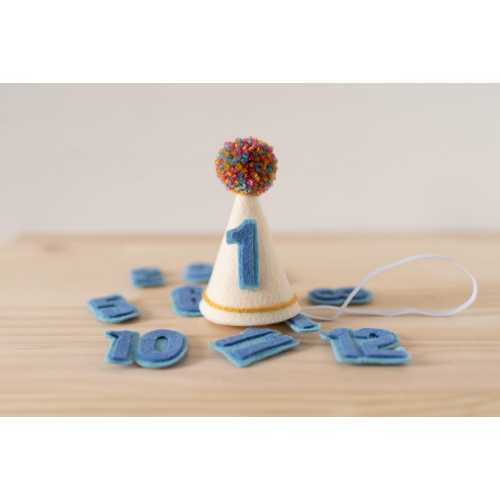 Custom Personalized Felt Baby Mini Monthly Birthday Interchangeable Number Hat with Pom Pom