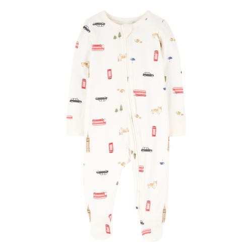 Baby London Print PurelySoft Sleep & Play Pajamas - Cream