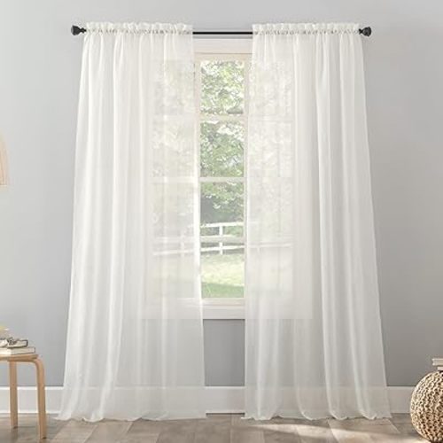 No. 918 Erica Crushed Sheer Voile Rod Pocket Curtain Panel, 51" x 95", Eggshell Off-White