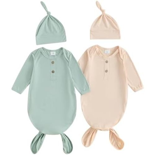 Newborn Knotted Gown 2 Pack Plain Sleeper for Baby Boy Girl Coming Home Outfit