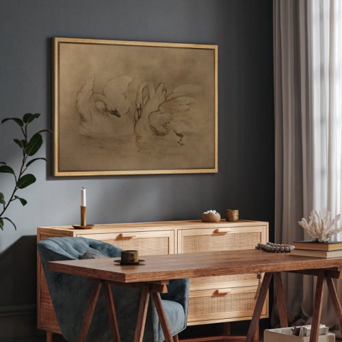 IDEA4WALL Vintage Swan Sketch Canvas Print Wall Art, Sepia Animal Decor for Hallway or Classic Living Room | Wayfair