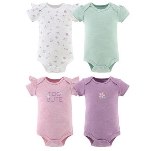 The Peanutshell Short Sleeve Cotton Bodysuits For Baby Girls, Cherry Blossom, Pink, 0-3 Months