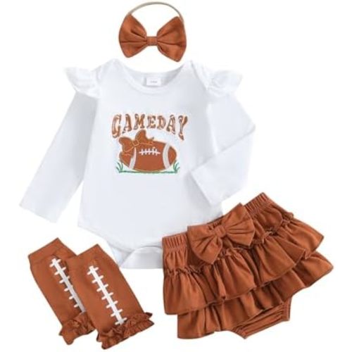 Baby Girl Football Outfit Newborn Onesie Ruffle Tutu Skirt Stocking Set Infant Rugby Romper Fall Winter Clothes