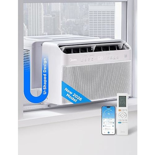 Midea 6,000 BTU U Shaped Window Air Conditioner, Cools up to 250 Sq Ft