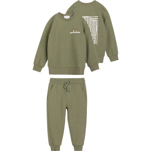 Baby Corn Maze Print Cotton French Terry Graphic Sweatshirt & Joggers Set, 6M, Green Dusty