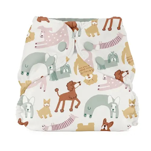 Esembly Cloth Diaper Cover - Reusable Swim Diaper, Waterproof, Breathable - Adjustable Outer Layer Over Absorbent Inner for Blowout Protection - Off-Leash, Size 1 (7-17lbs)