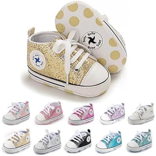 Baby Girls Boys Shoes Soft Anti-Slip Sole Newborn First Walkers Star High Top Canvas Denim Unisex Infant Sneaker