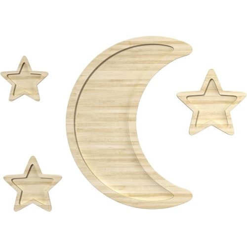 Boho Nursery Decor, 4 Pcs Wooden Moon Stars Baby Wall Decor Baby Room Decor for Nursery Bedroom
