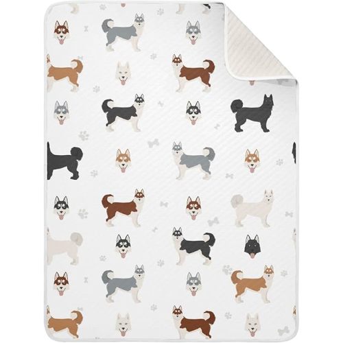 Swaddle Blanket Siberian Husky Dog Cotton Blanket for Infants, Receiving Blanket, Lightweight Soft Swaddling Blanket for Crib, Stroller, Nursery Blankets, Puppy, 30x40 in