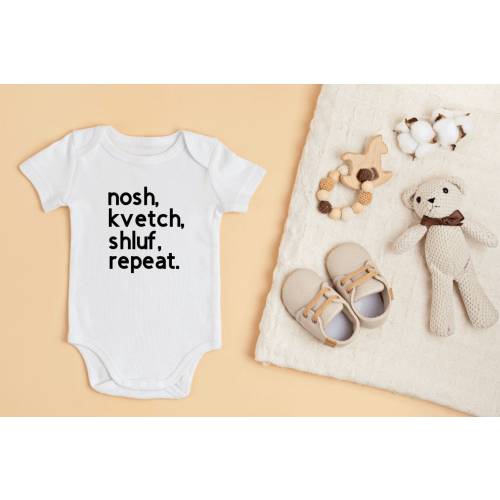 Funny Yiddish Baby Onesie/Toddler Shirt- Nosh,Kvetch,Shluf - FREE SHIPPING