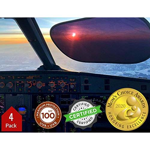 kinder Fluff Car Window Shade (4Pack)-The Only Certified Cockpit & Car Window Sun Shade for Baby & Pilots Proven to Block 99.95% UVR -Mom's Choice Gold Award- Aircraft & Car Seat Sun Protection - S