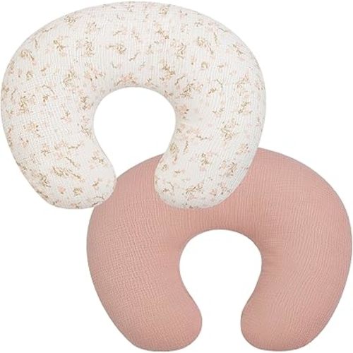 Nursing Pillow Cover, 2 Pack Muslin Nursing Cover for Breastfeeding Pillows, Infant Nursing Pillow Slipcover for Baby Boy Girl Newborn, 100% Cotton Feeding Pillow Covers, Only Cover
