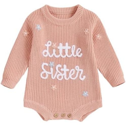 Userdefined Baby Girl Knit Sweater Romper Onesie Little Sister Newborn Outfit Baby Girl Fall Winter Clothes Knitted Outfit