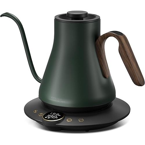 Electric Kettles, INTASTING Gooseneck Electric Kettle, ±1℉ Temperature Control, Stainless Steel Inner, Quick Heating, for Pour Over Coffee, Brew Tea, Boil Hot Water, 0.9L (Forest Green)