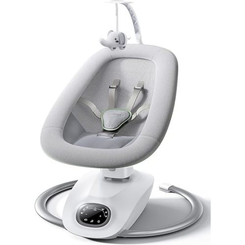 Momcozy CocoSway Baby Swing for Infants to Toddler, 3D-Motion Electric Baby Swing with 6 Motions & 4-Speeds, Remote Control, Infant Swing with 8 Preset Lullabies for Baby Boy Girl Up to 20 lbs