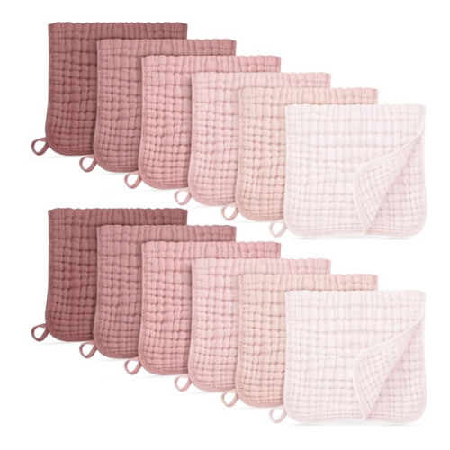 Muslin Burp Cloths for Baby 100% Cotton Burping Cloths for Boys Girls Large 20''X10'' Extra Soft and Absorbent 12 Pack - Gradient Pink