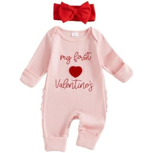 Baby Girl Boy Christmas Outfit Heart Print Romper Green Zip Up Jumpsuit