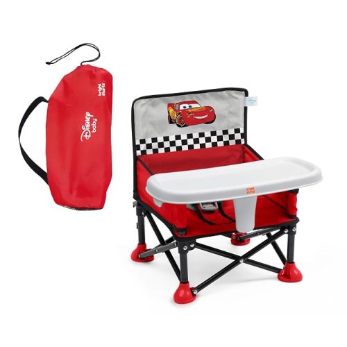Disney Pixar Cars Pop 'N Sit Portable Booster by Bright Starts, Indoor/Outdoor Use, Floor Seat with Feeding Tray, Red, Unisex, 6 Months - 3 Yrs