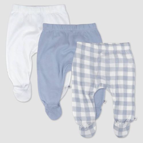 Honest Baby 3pk Painted Buffalo Check Footed Harem Pants - Blue, Size: 3-6M