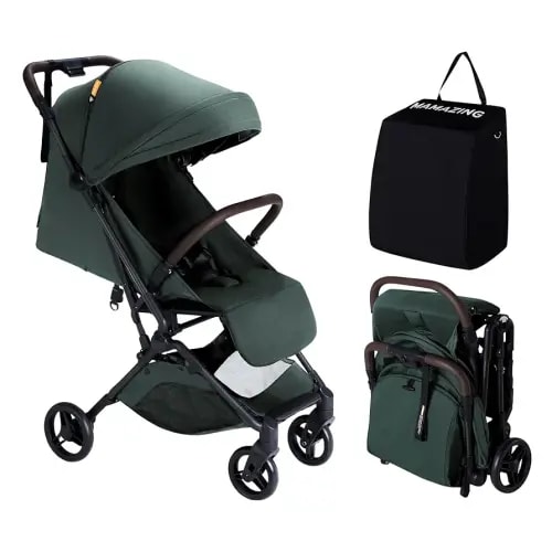 Lightweight Baby Travel Stroller with Carbon Fiber Frame, Compact & Airplane-Friendly, One-Handed Folding Design, 11.6 lbs, Perfect for Toddlers, Green