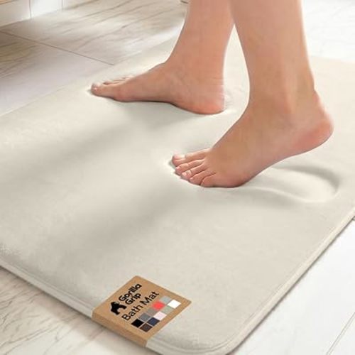 GORILLA GRIP® Memory Foam Bath Rugs, Soft Absorbent Velvet Bathroom Mats, Durable Dots on Underside, Machine Washable Bathmat, Carpet Rug Room Decor for Shower Floor, 30x20 Mat, Champagne