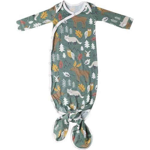 Copper Pearl Baby Gown - Knotted Newborn Sleepers for Baby Boy and Girl, Soft Stretchy Long Sleeve Infant Gowns with Bottom Tie and Hand Mittens, Perfect Hospital Coming Home Outfit (Atwood)