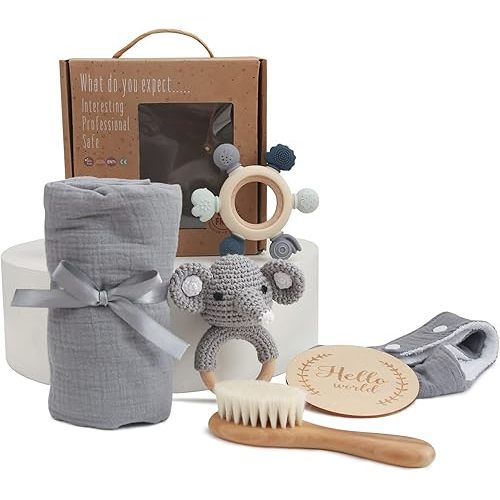 EERKEOD Baby Gift Set for Newborn New Baby Gift Set - Newborn Baby Essentials Baby Bath Set with Baby Blanket Baby Rattle - New Born Baby Girls Gift & Baby Boy Gifts for Baby Shower