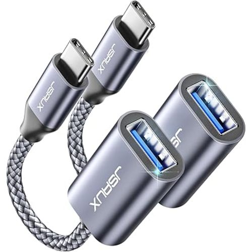 JSAUX USB C to USB 3.0 Adapter [2 Pack], USB C Male to USB Female OTG Cable Adapter Compatible with MacBook Pro/Air, iPhone 17 Pro Max/iPhone Air/16e/16/15 Series, Samsung Galaxy S25/S24/S23
