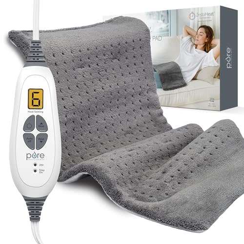 Pure Enrichment PureRelief XL Heating Pad - 12" x 24" Electric Heating Pad for Back Pain & Cramps, 6 Heat Settings, FSA/HSA Eligible, Soft Machine Wash Fabric, Auto-Off & Moist Heat (Charcoal Gray)