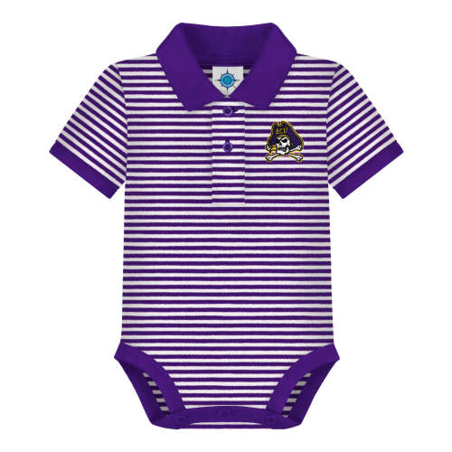 ECU Pirates Striped Polo Bodysuit | College Baby