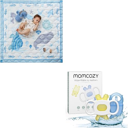 Momcozy Baby Teether Toys, Momcozy Baby Play Mat for Floor, 50x50 Thickened Playpen Mat