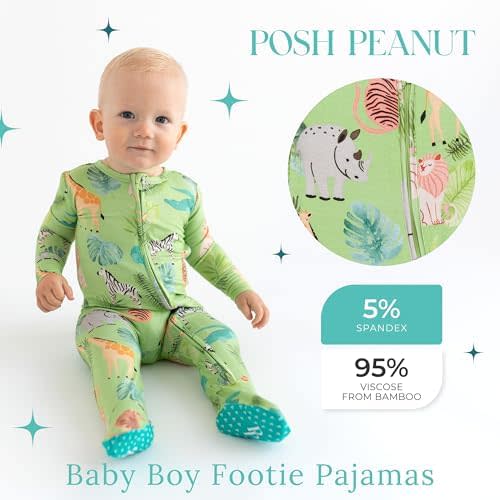 Posh Peanut Baby Boy Footie Pajamas - Soft Viscose Made from Bamboo 2 Way Zipper Sleepers & Onesies
