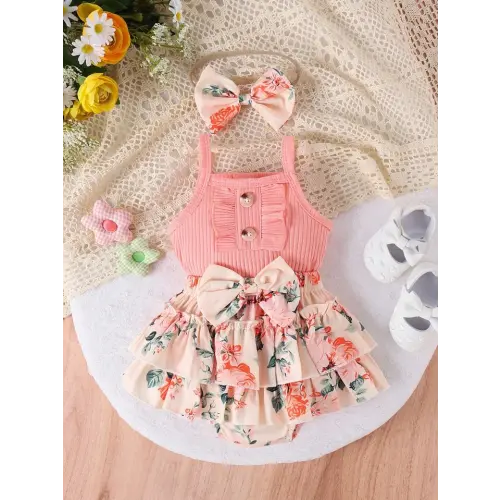 2pcs Baby Girls Lovely Bodysuit And Shorts Set For Summer | SHEIN USA