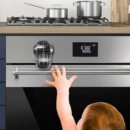 EUDEMON Child Safety Heat-Resistant Oven Door Lock, Oven Front Lock for Kids Easy to Install, Use Adhesive,No Screws or Drill (1 Pack,Clear-Black)(ONLY for Flat Surface)